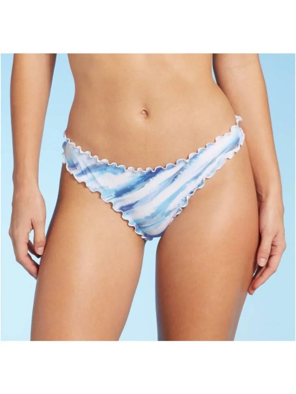 Shade & Shore Women Ribbed Ruffle High Leg Extra Cheeky Bikini Bottom Tie Dye XS